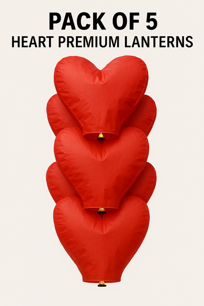 Heart Shaped Premium Sky Lanterns (Pack oof 5)