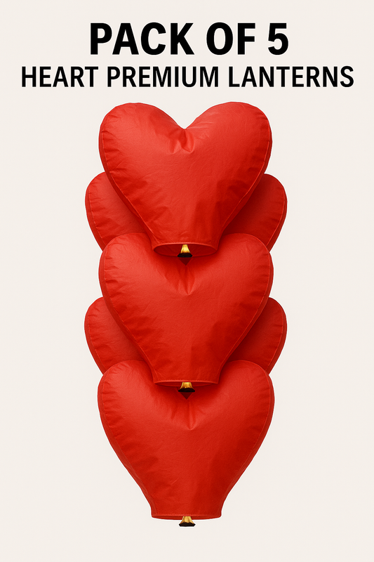 Heart Shaped Premium Sky Lanterns (Pack oof 5)